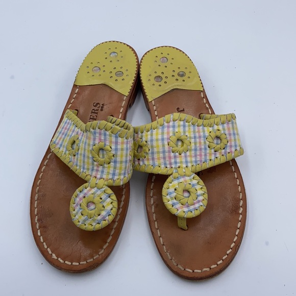 Euc Jack Rogers pastel plaid whipstitch sandals 5 - Picture 3 of 9